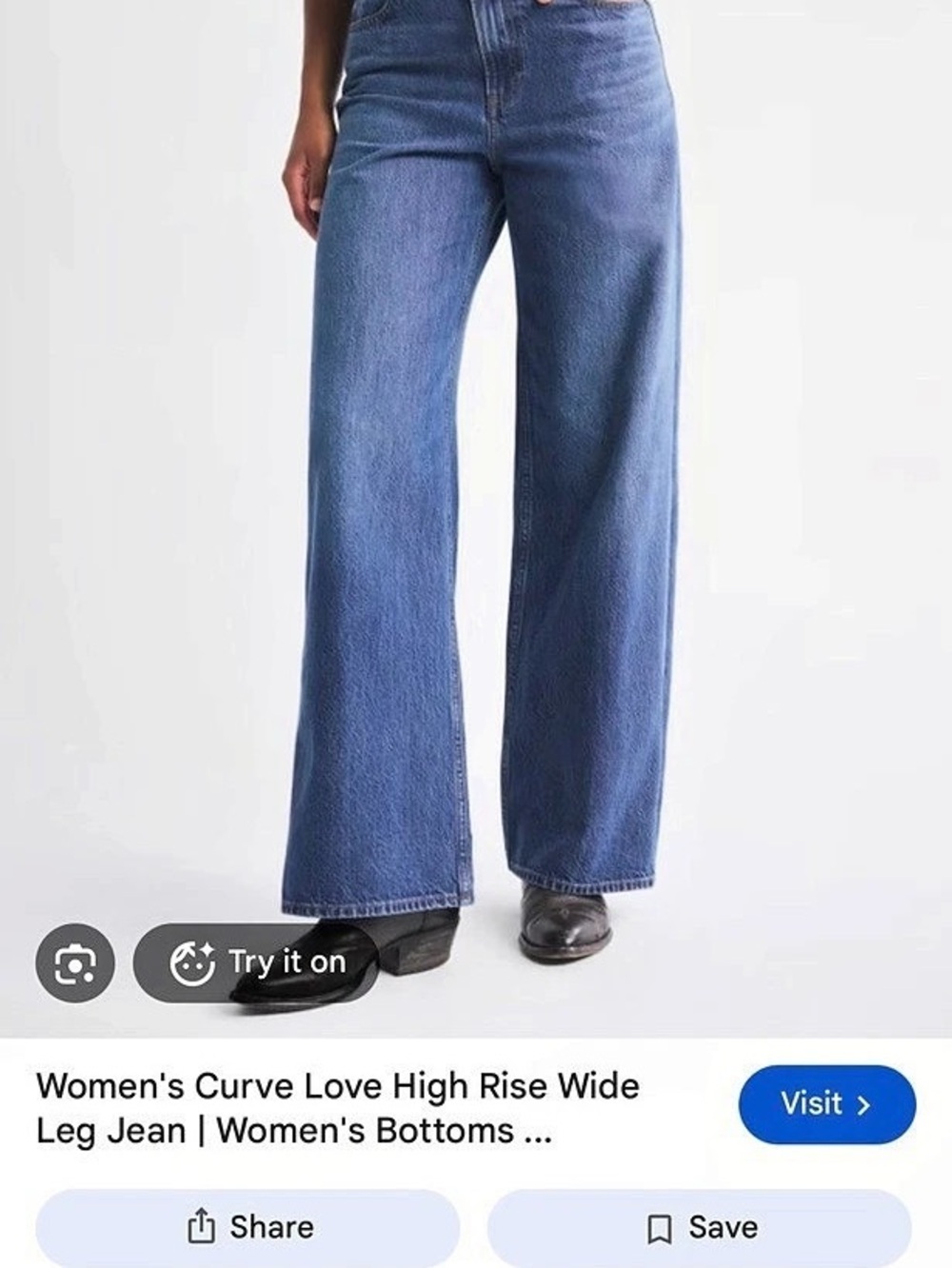 Abercrombie & Fitch Curve Love High Rise Wide Leg Jeans Blue Waist 29